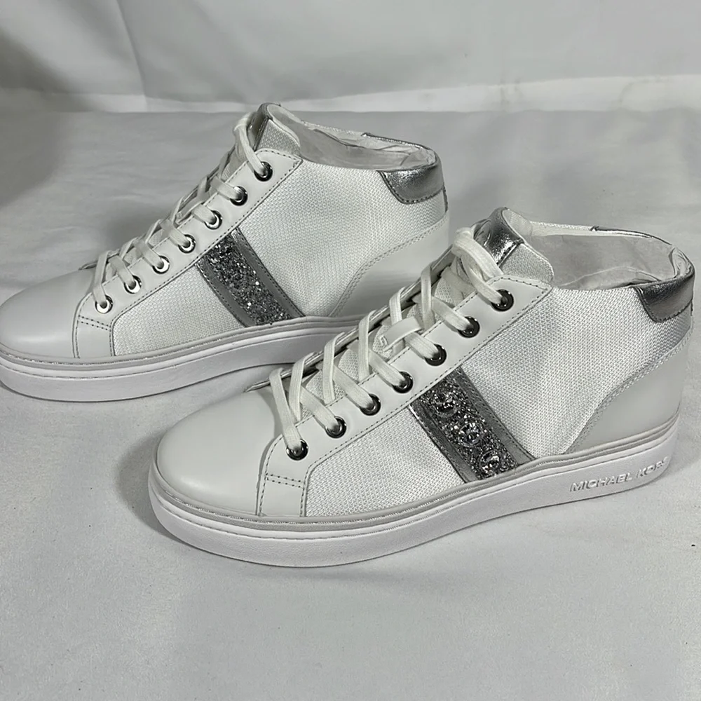 Michel Kors Chapman Mid Optic White Leather/Round Encased Stones Size 8M - Picture 7 of 11